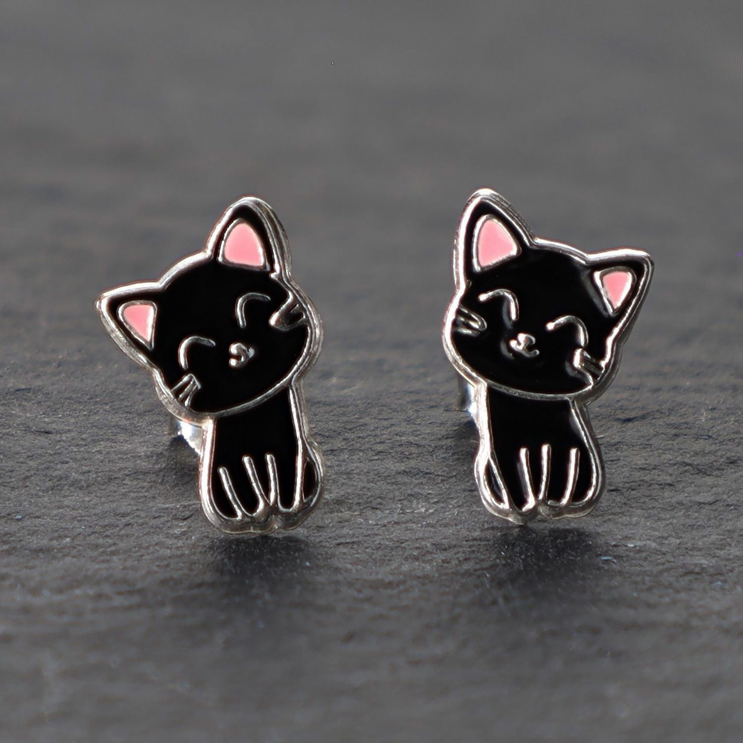 Silver Cat Post Earrings