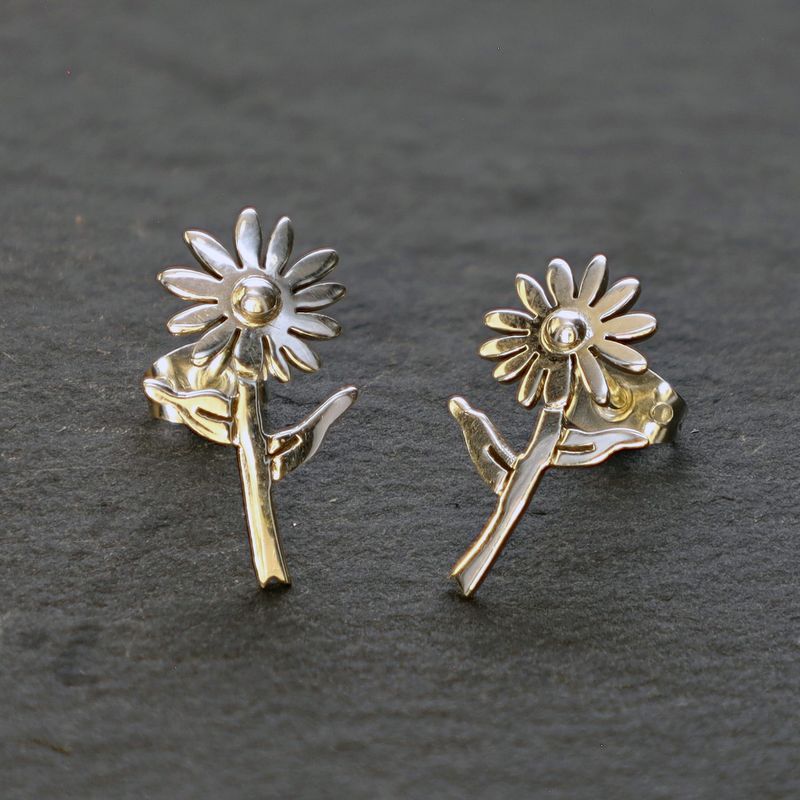 Flower w/ Stem Post Earring, Silver