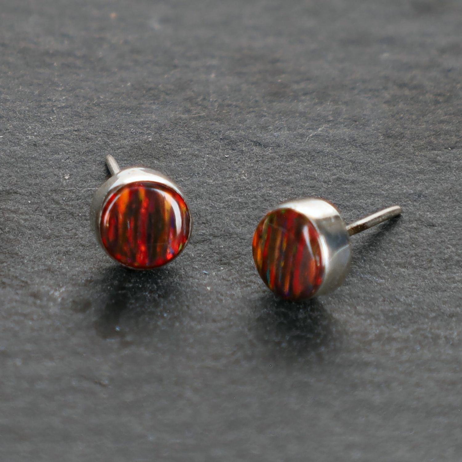 Round Fire Opal Studs