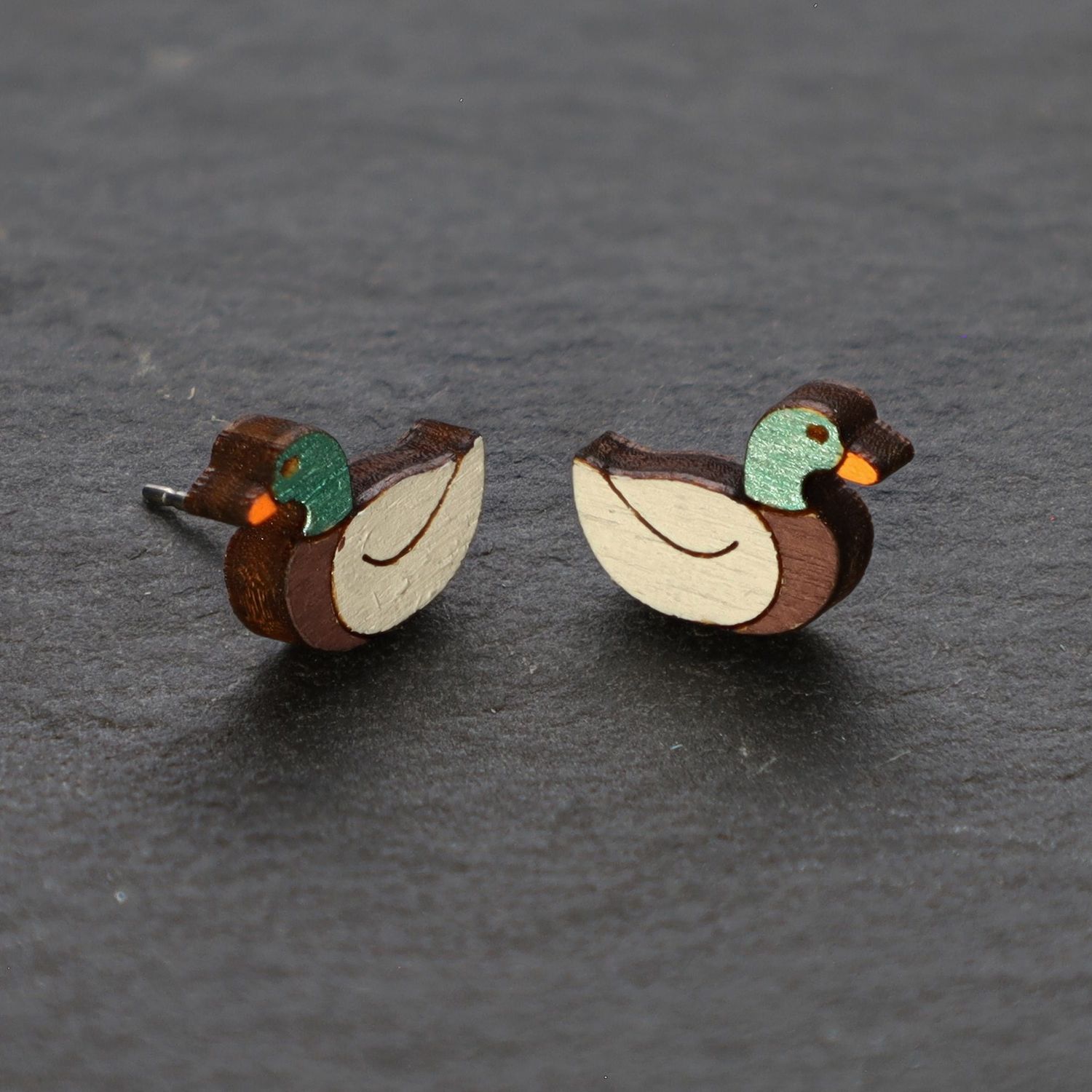 Duck Wood Stud Earrings