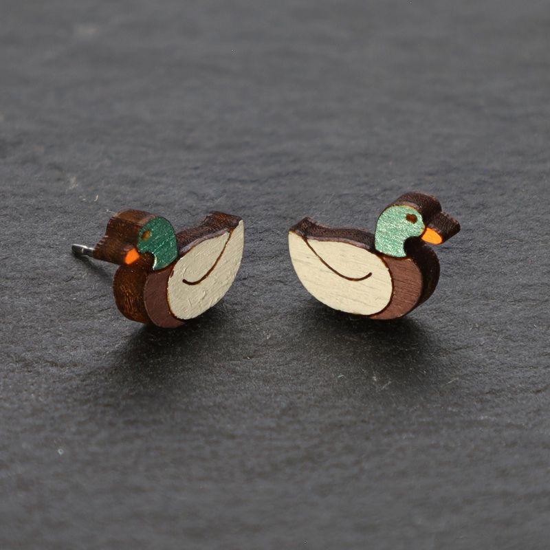 Duck Wood Stud Earrings
