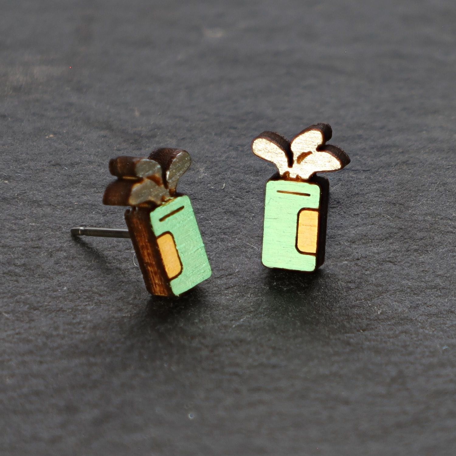 Golf Bag Wood Stud Earrings