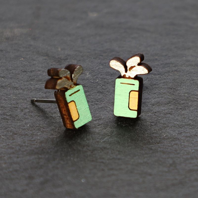 Golf Bag Wood Stud Earrings