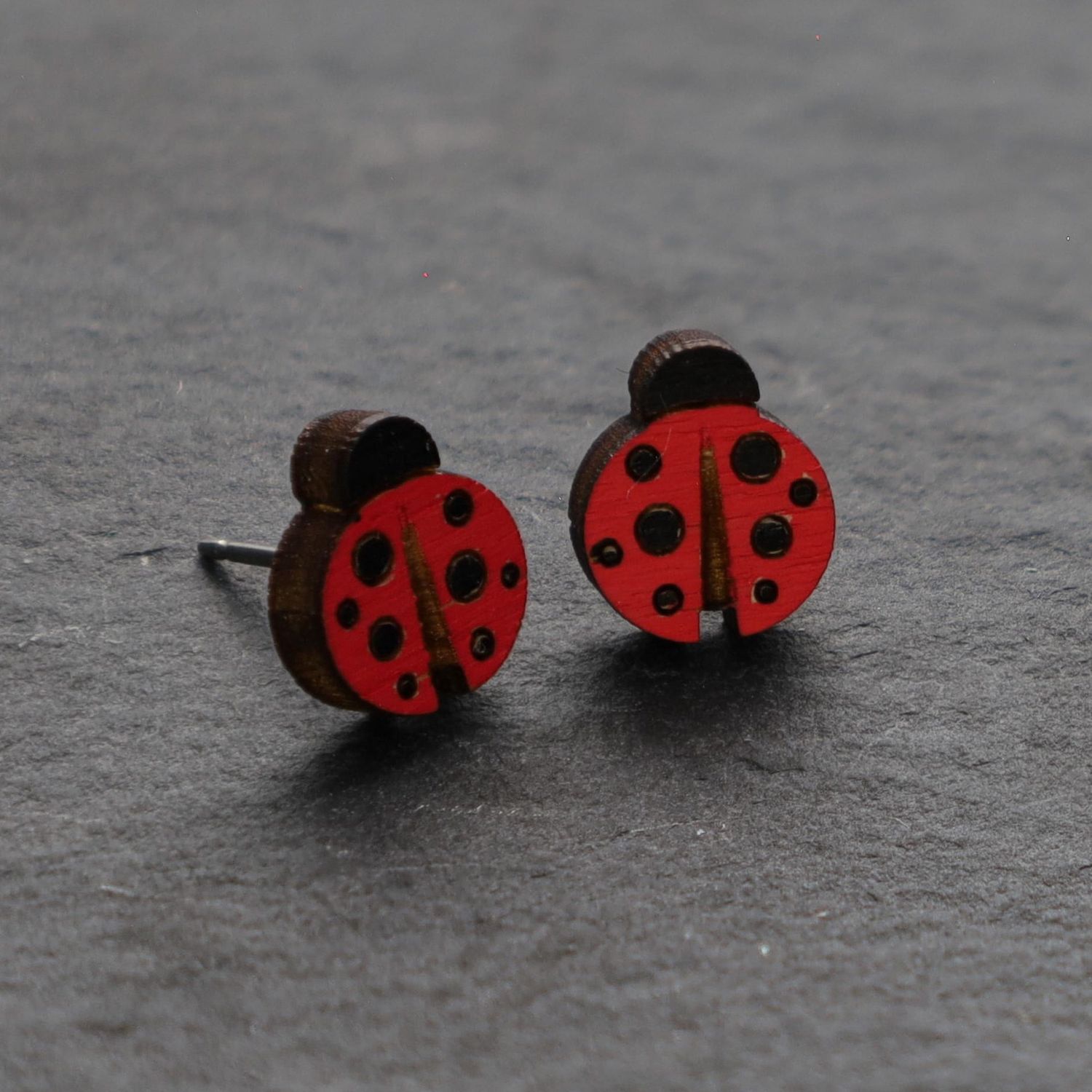 Lady Bug Wood Stud Earrings