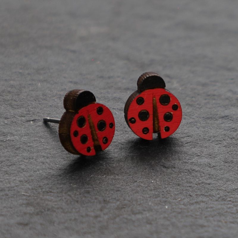 Lady Bug Wood Stud Earrings