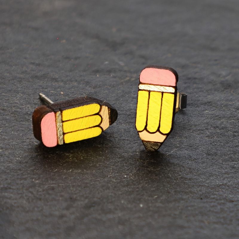 Pencil Wood Stud Earrings