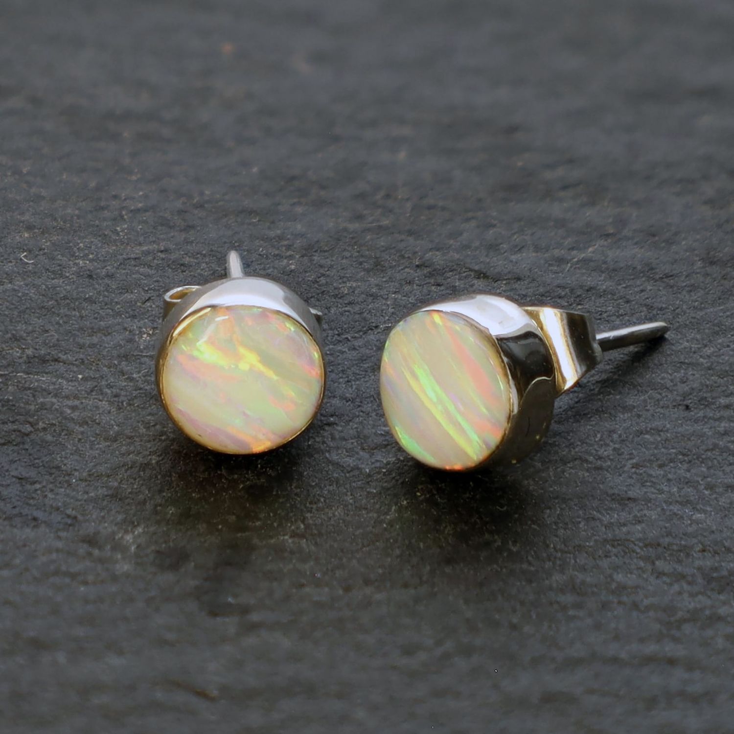 Round White Opal Studs