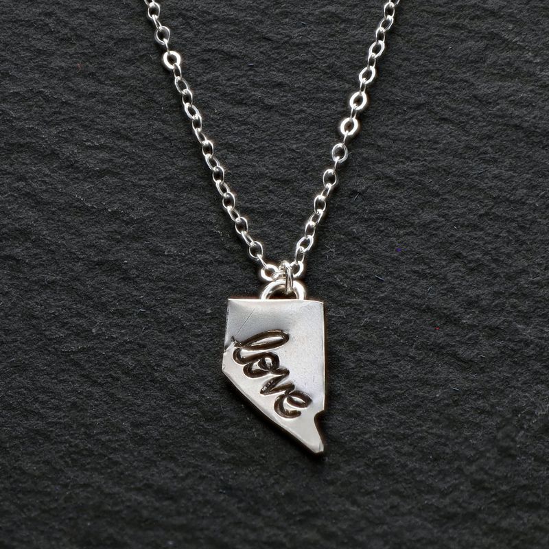 Silver Nevada Pendant with Stamped Love