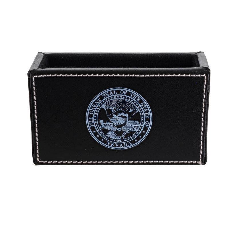 State Seal Leather Finish Desk Card Holder