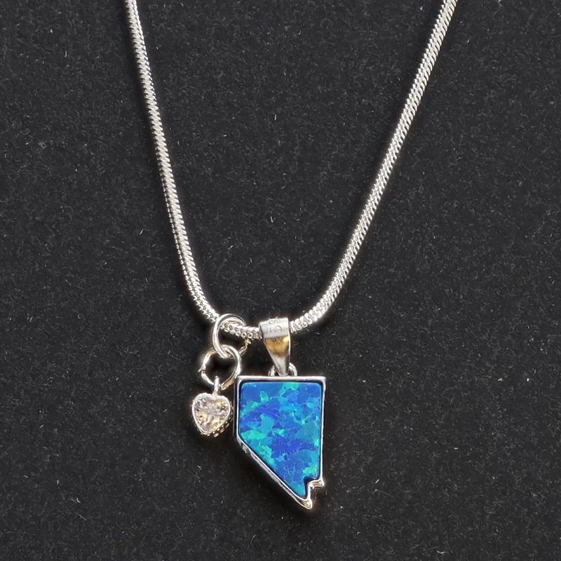Sterling Silver Trim Blue Fire Opal w/ Charm, 18&quot; Necklace