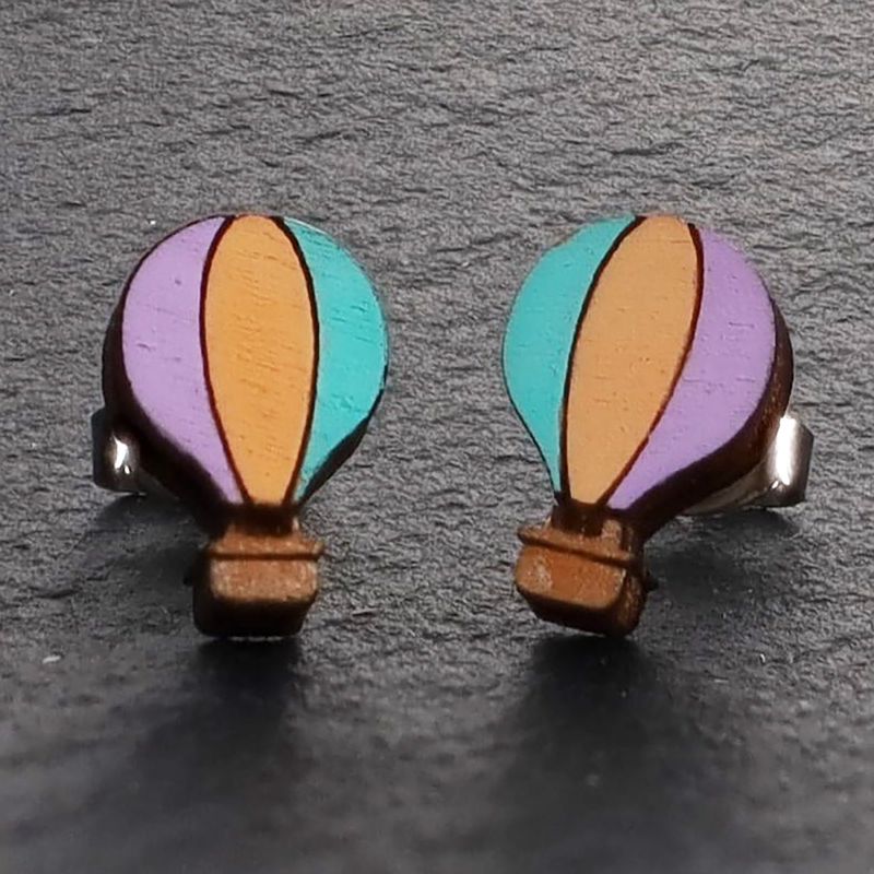 Hot Air Balloon Wood Earrings
