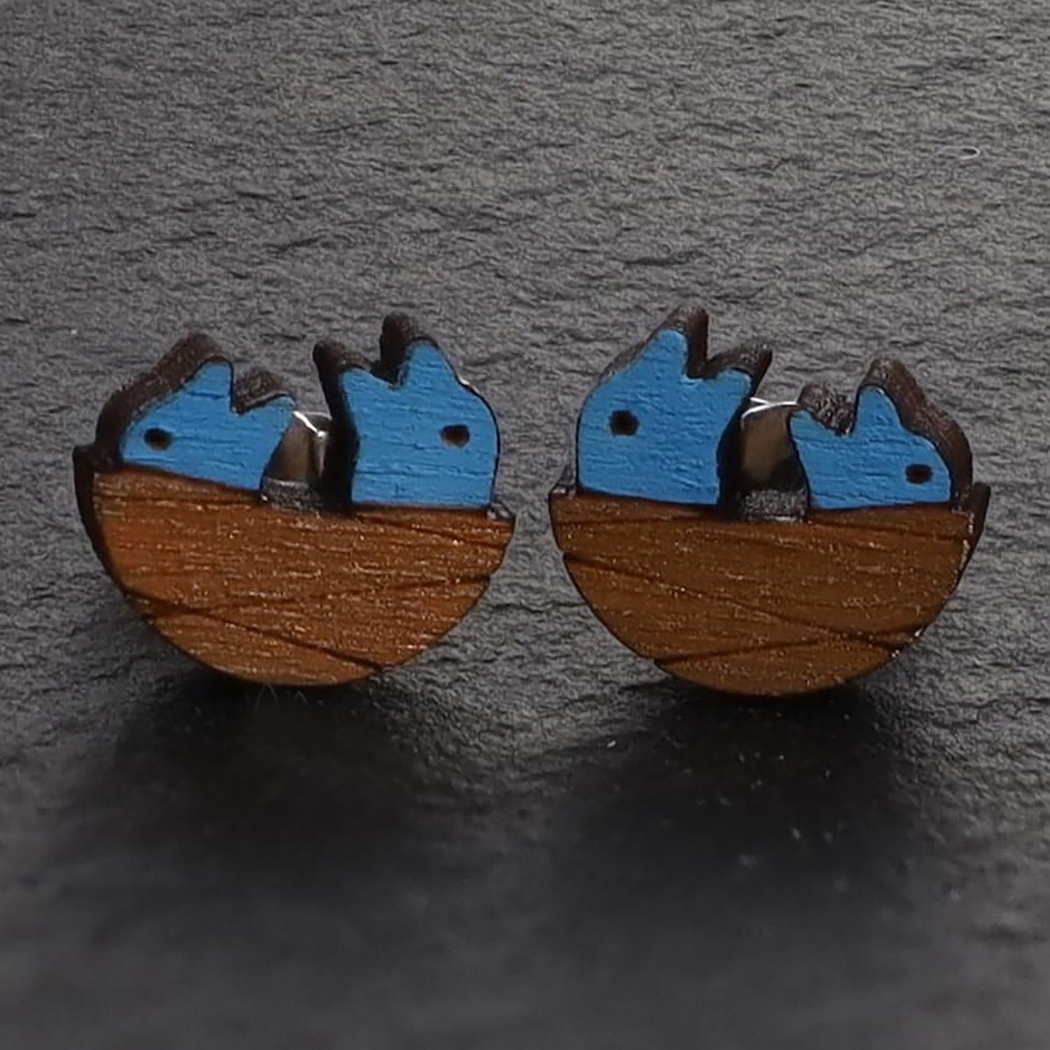 Birds Nest Wood Stud Earrings