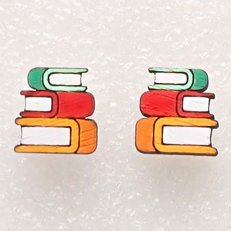 Books Wood Stud Earrings