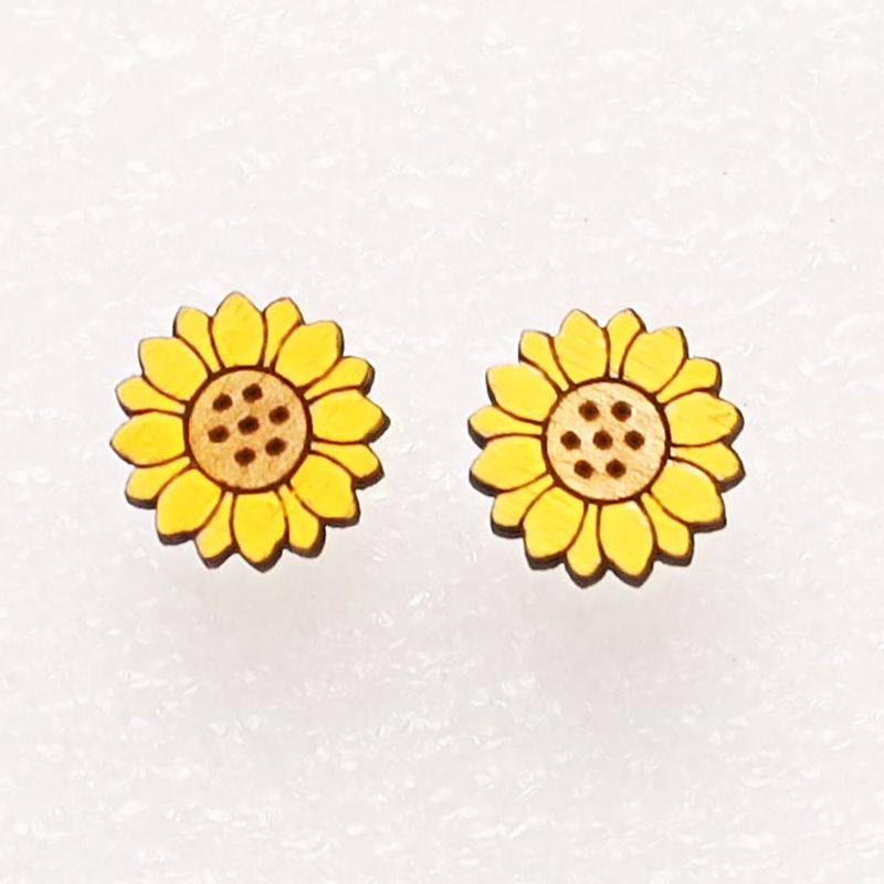 Sunflower Wood Stud Earrings