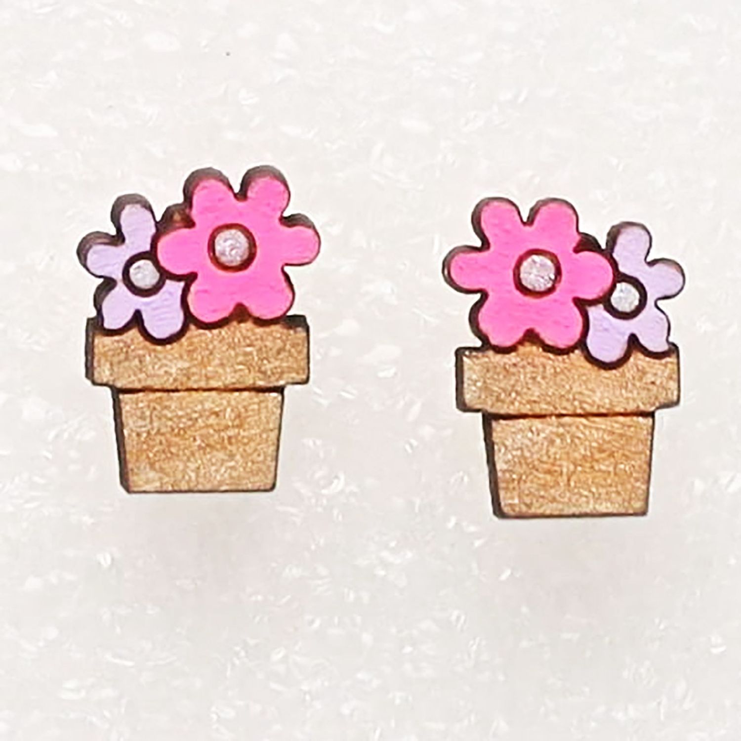 Flower Pot Wood Stud Earrings