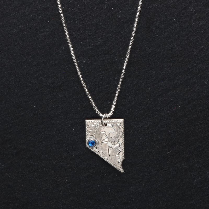 Tooled NV Pendant w/ Blue Stone &amp; 18&quot; Chain