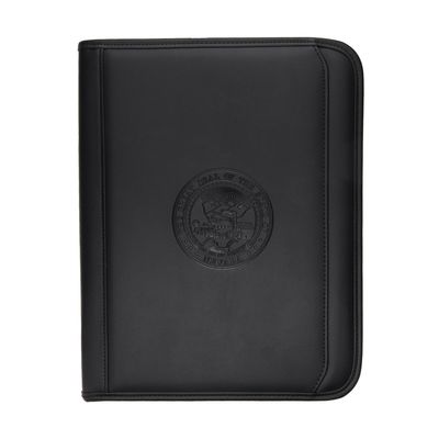 Zipper Leather Padfolio w/ State Seal - Black