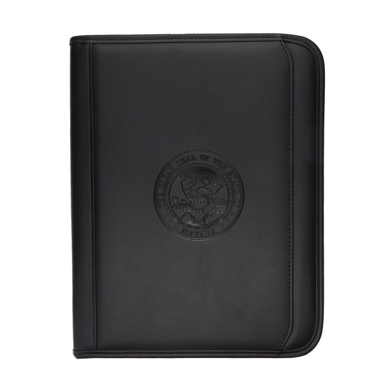 Zipper Leather Padfolio w/ State Seal - Black