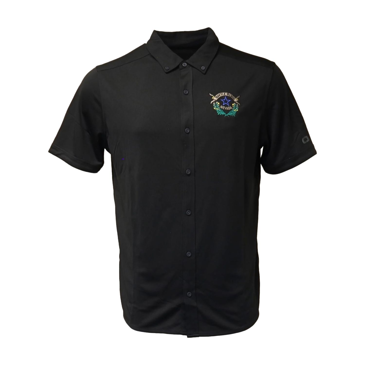 Full-Button Battle Born Polo, Black, Size: Small