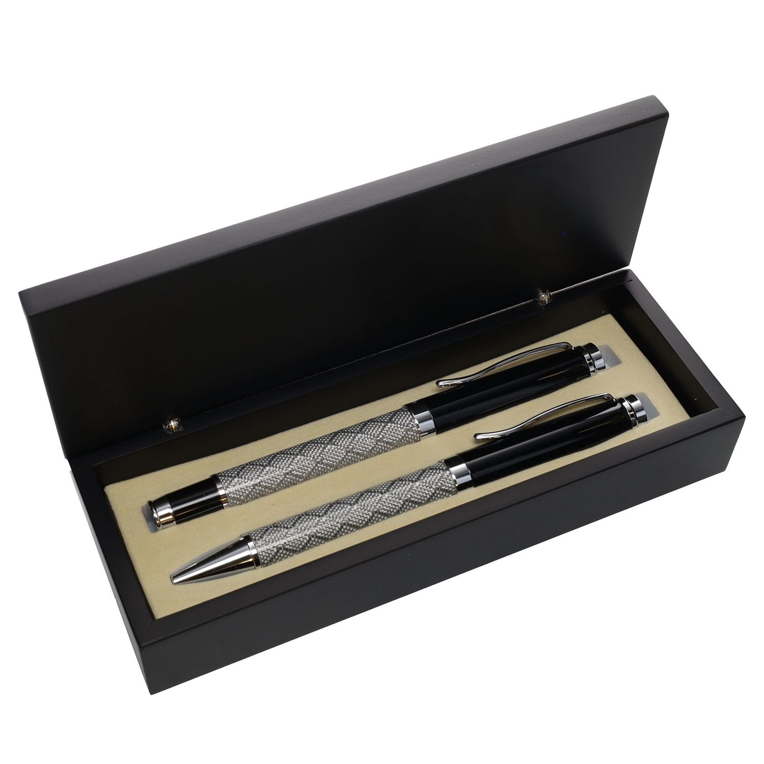 Silver, Glass &amp; Black Pen Set