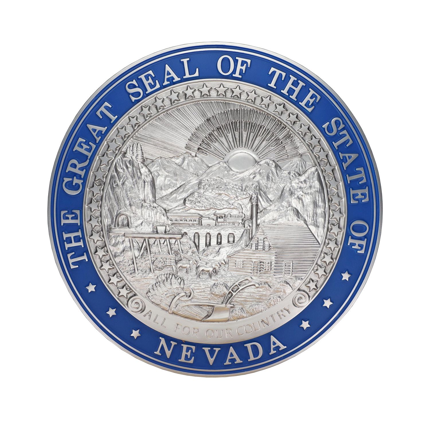 Molded Nevada State Seal, Silver with Blue Rim - 15&quot;