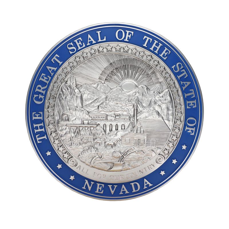 Molded Nevada State Seal, Silver with Blue Rim - 15&quot;