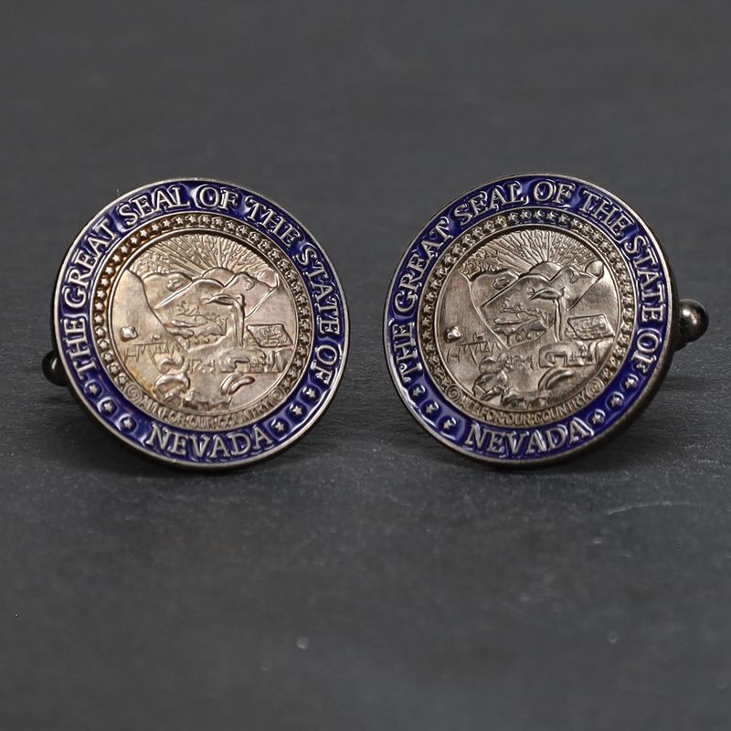 Nevada Seal Cufflinks, Steel w/ Blue Trim