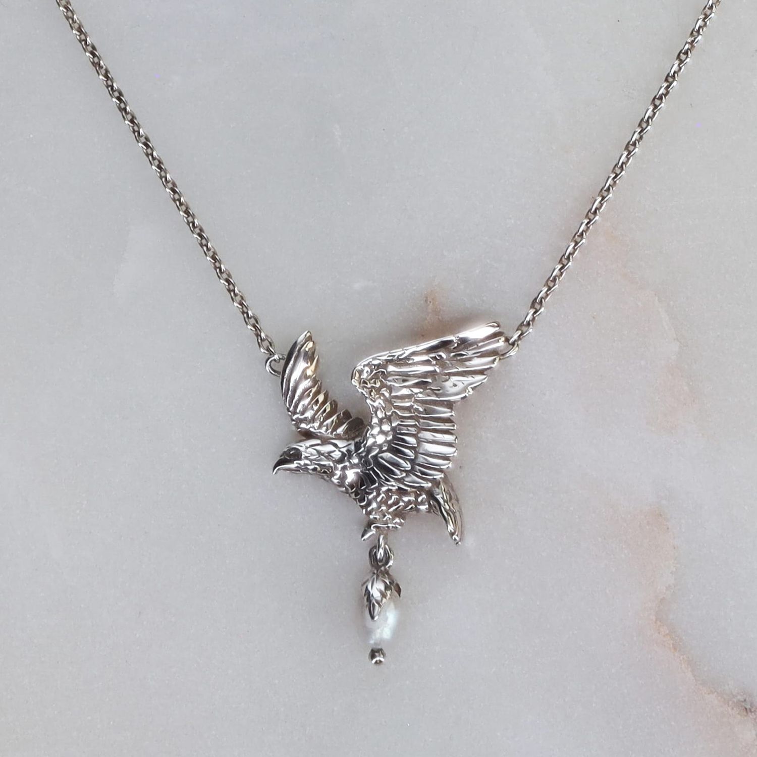X - Silver Eagle Necklace w/ Pearl
