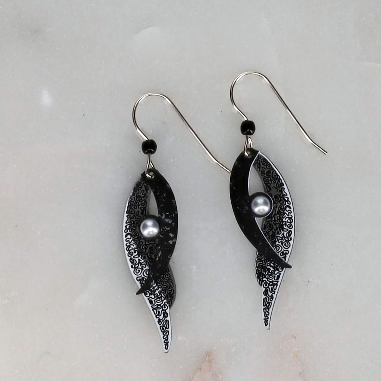 Black &amp; White &quot;Bird Wing&quot; Earrings