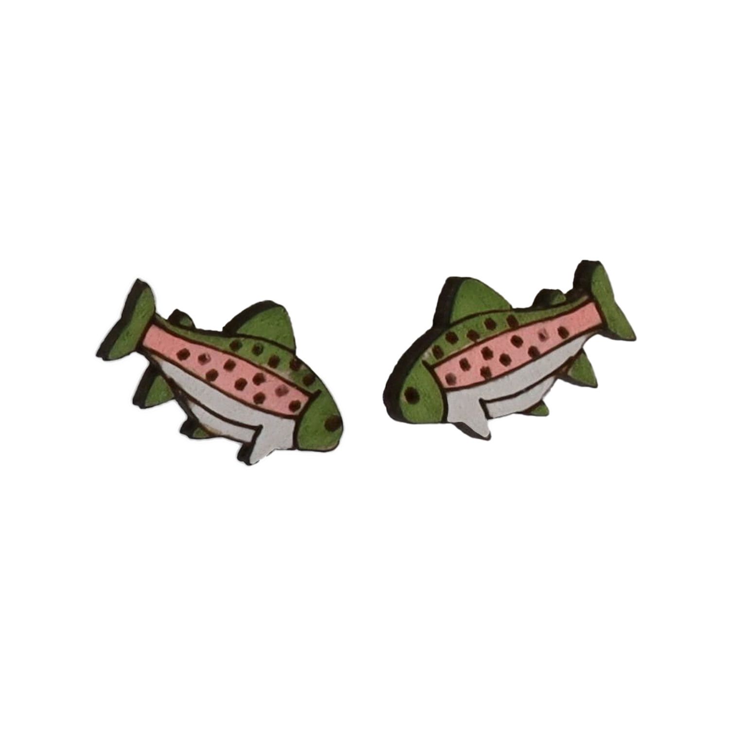 Trout Fish Wood Stud Earrings