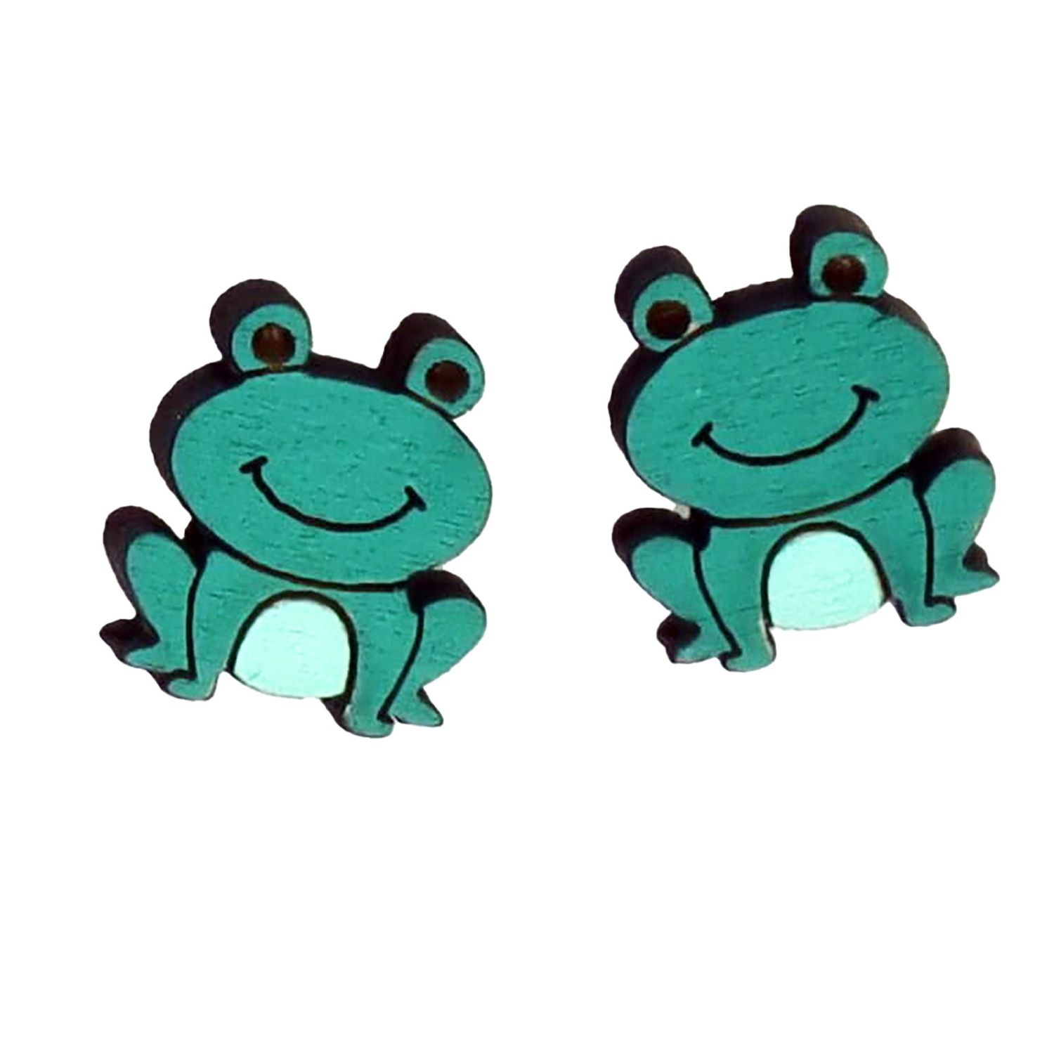 Frog Wood Stud Earrings