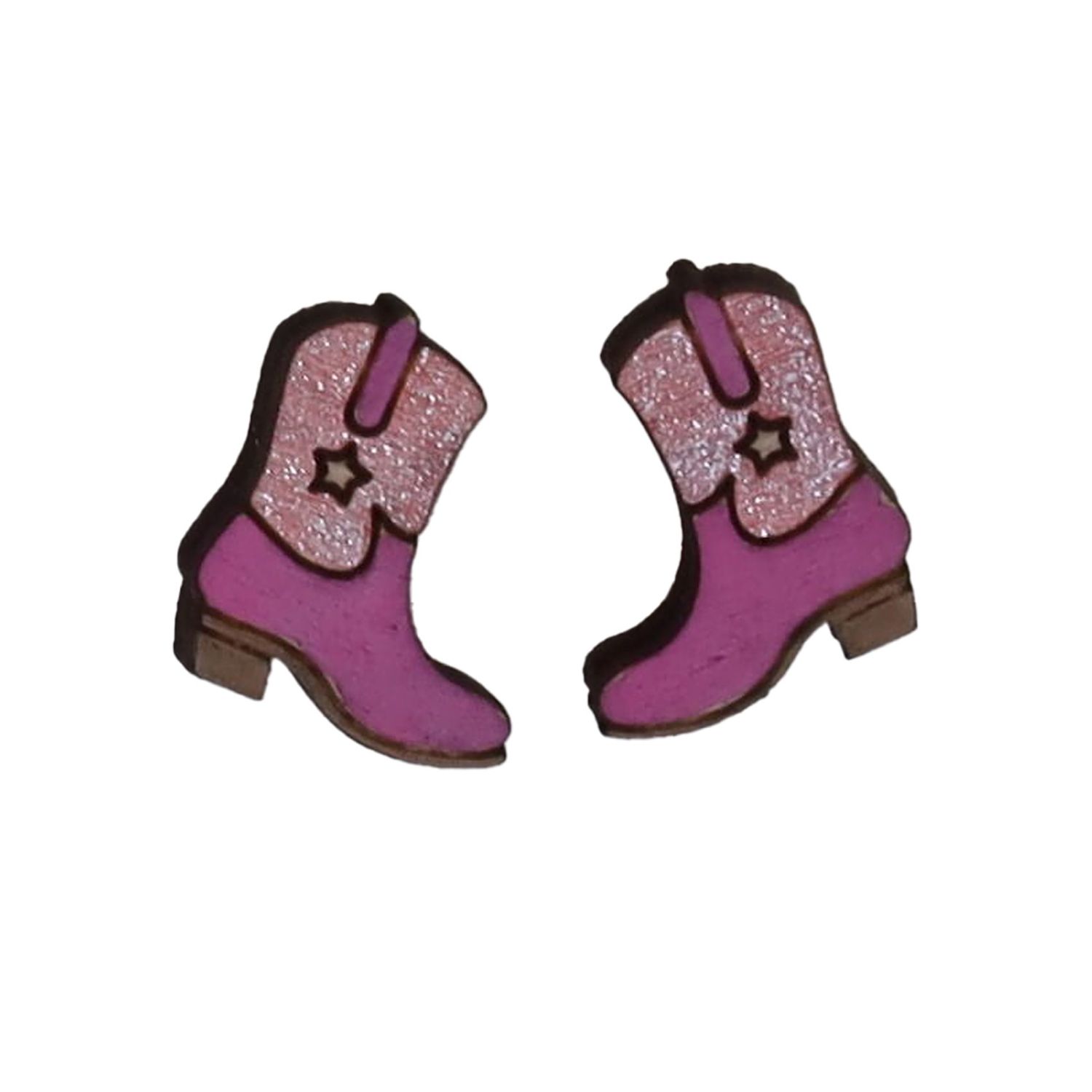 Cowgirl Boots Wood Stud Earrings