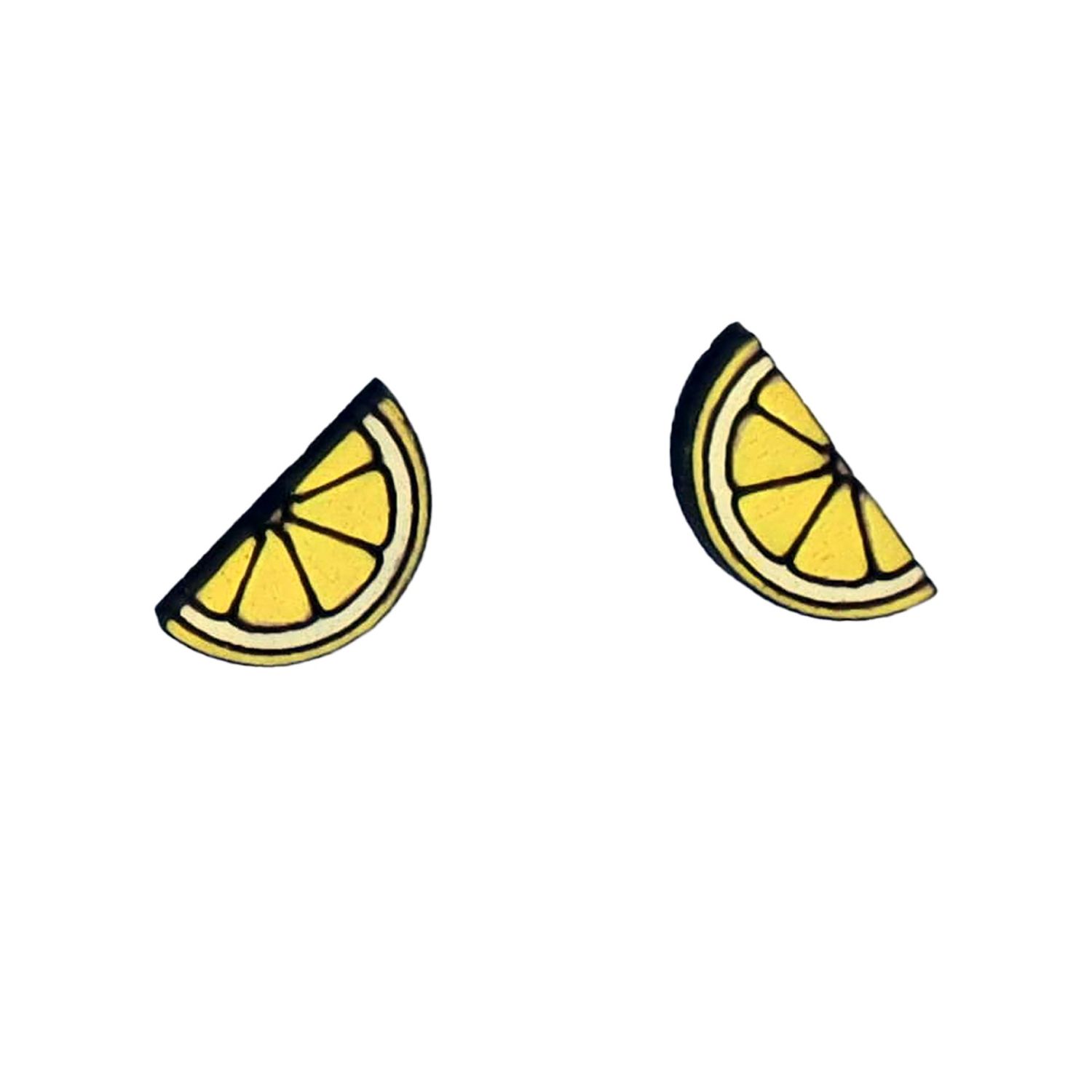 Lemon Wedge Wood Stud Earrings