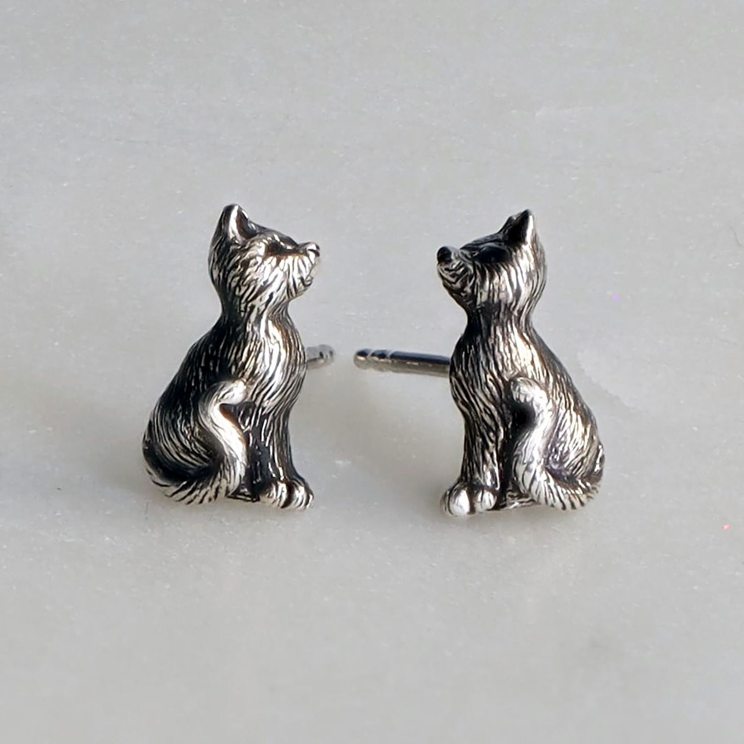 Silver 3D Cat Post Earrings