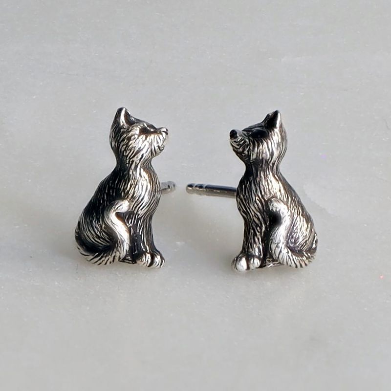 Silver 3D Cat Post Earrings
