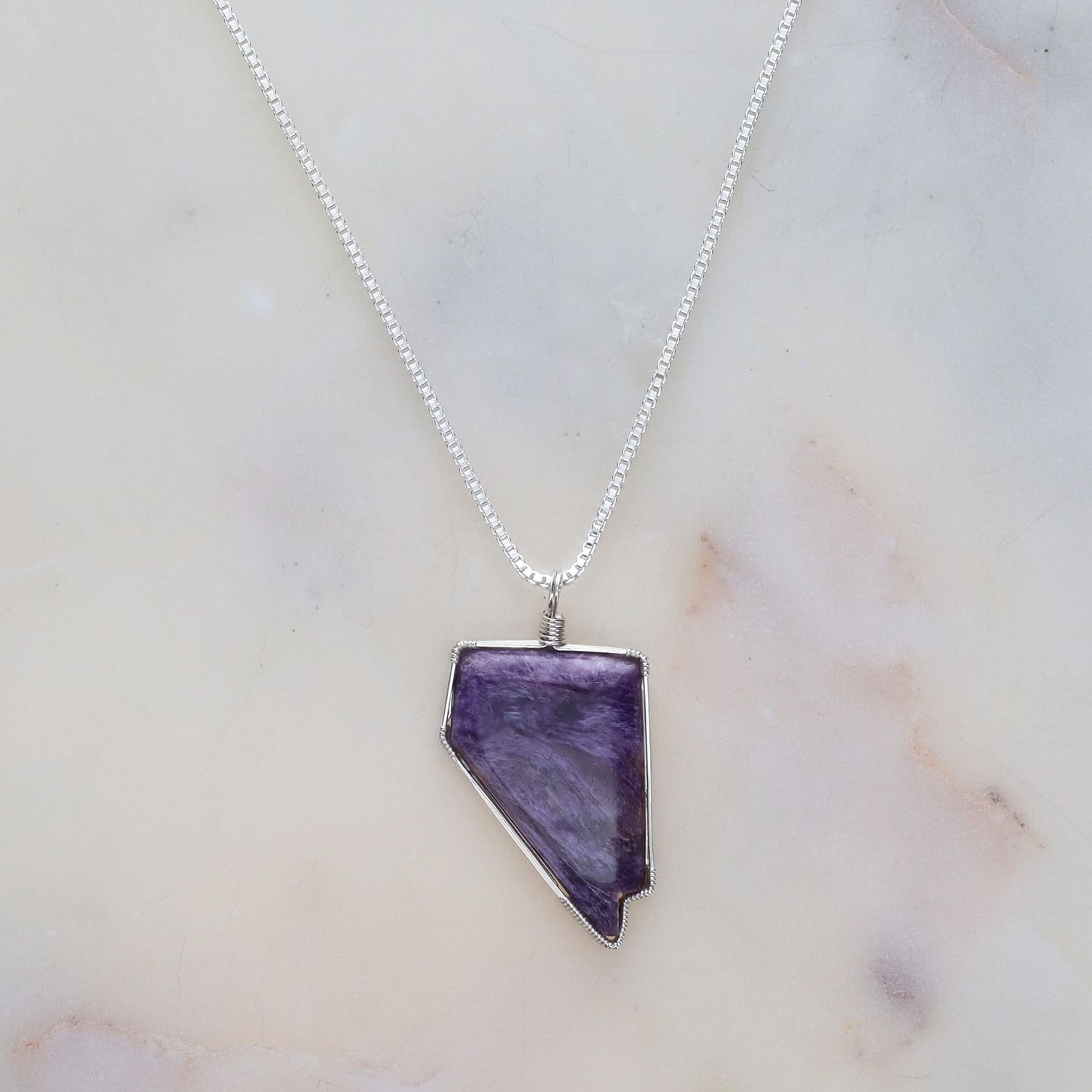 Charoite Pendant | 18&quot; Box Chain