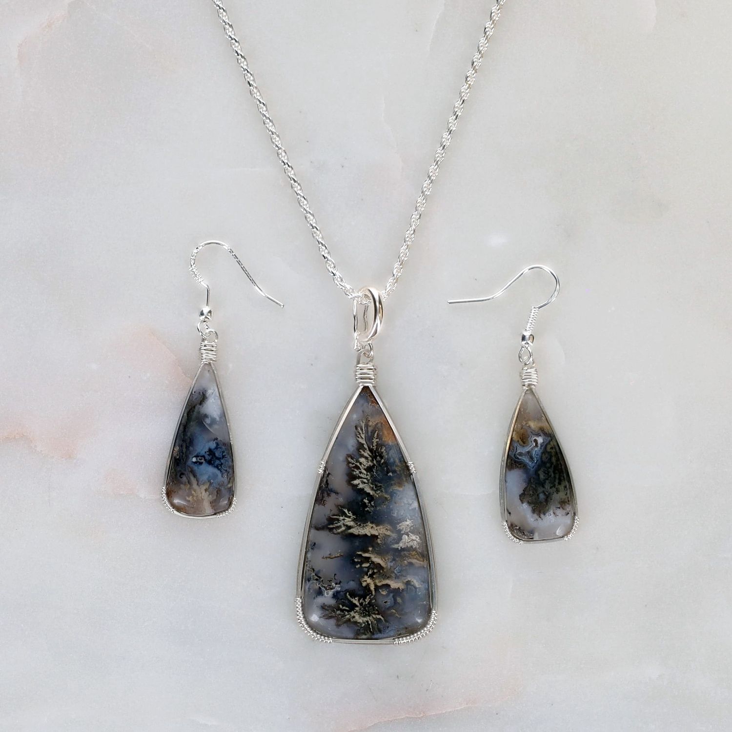 Moss Agate Stone Jewelry Set