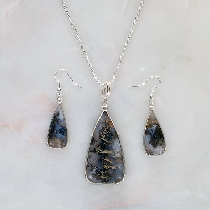 Moss Agate Stone Jewelry Set
