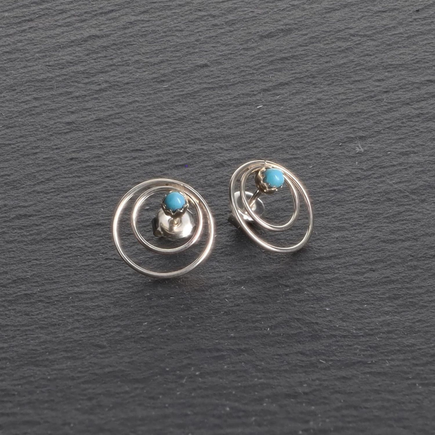 Silver Loops with Turquoise Stud Earrings