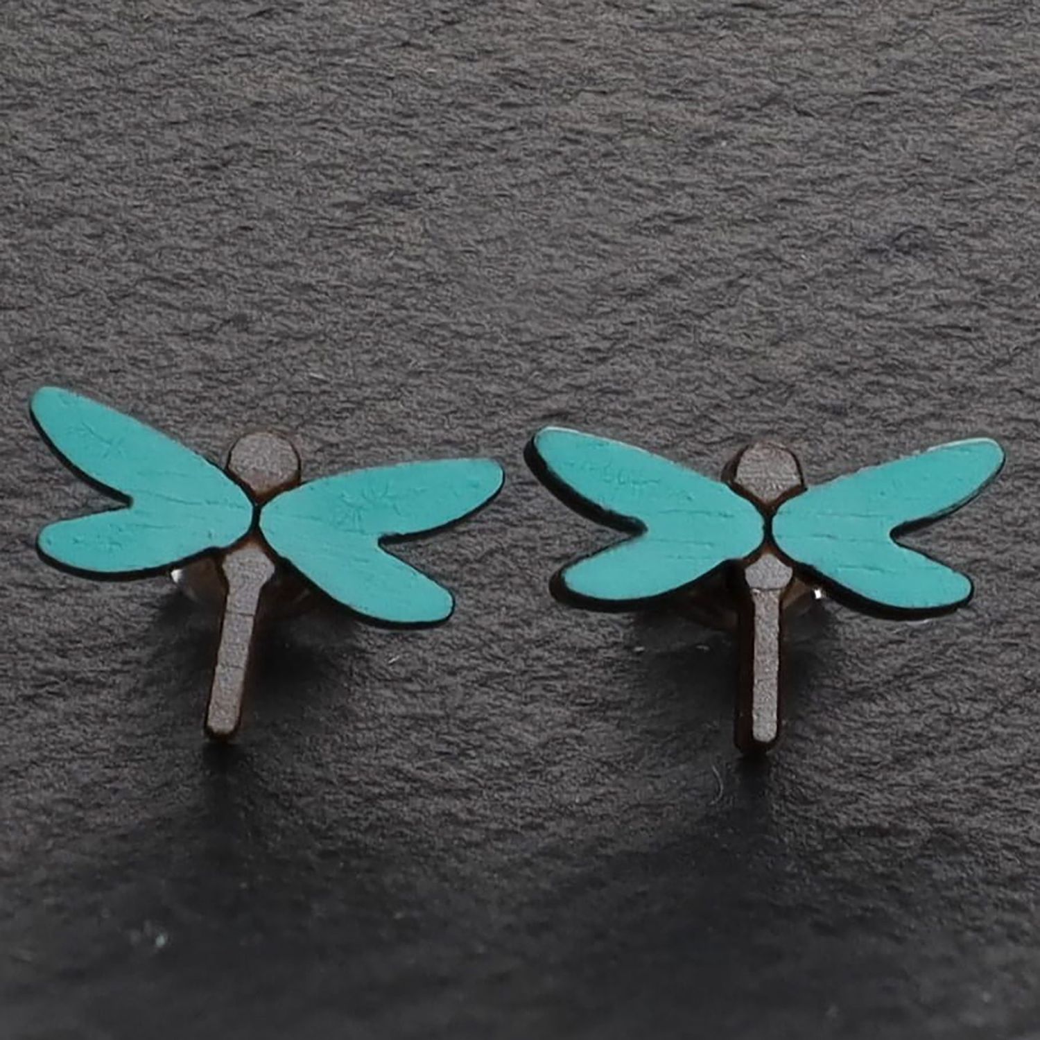 Dragonfly Wood Stud Earrings, Colour: Teal