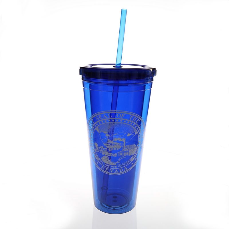 State Seal Tumbler with Straw - Blue