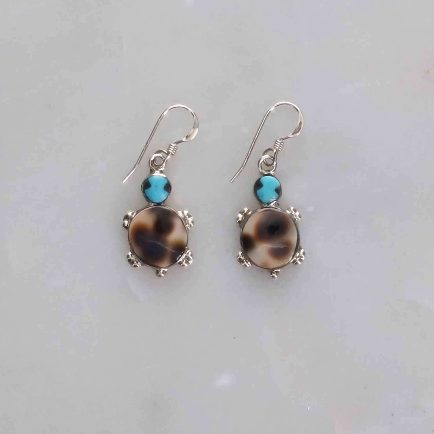 Dangle Turtle Earrings/ Sterling Silver and Turquoise
