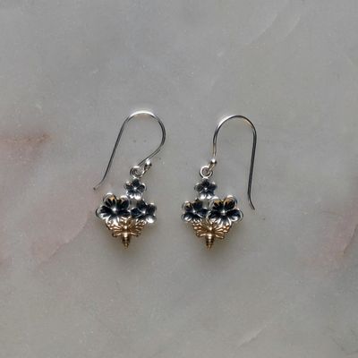 Sterling Silver Cherry Blossom &amp; Bee Earrings