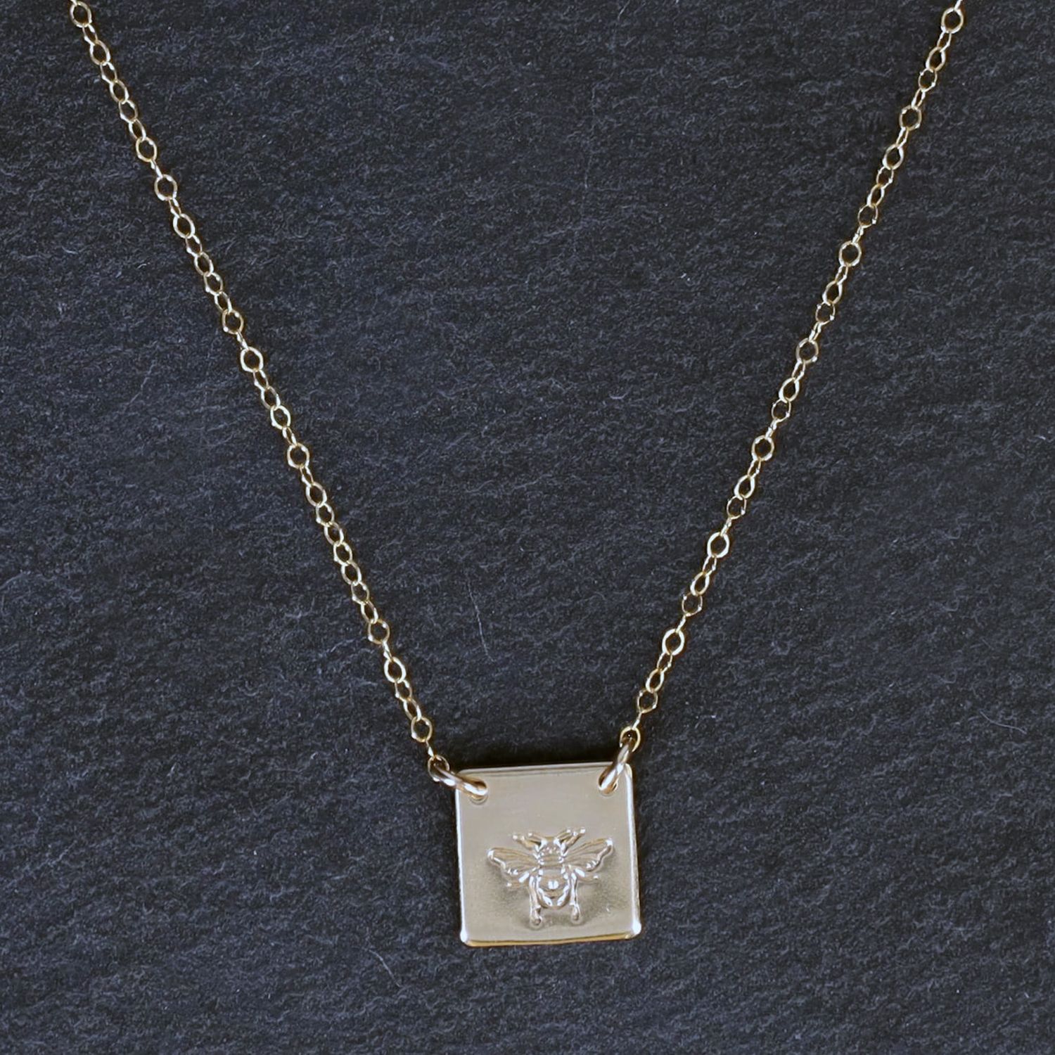 Honey Bee Gold Square Necklace