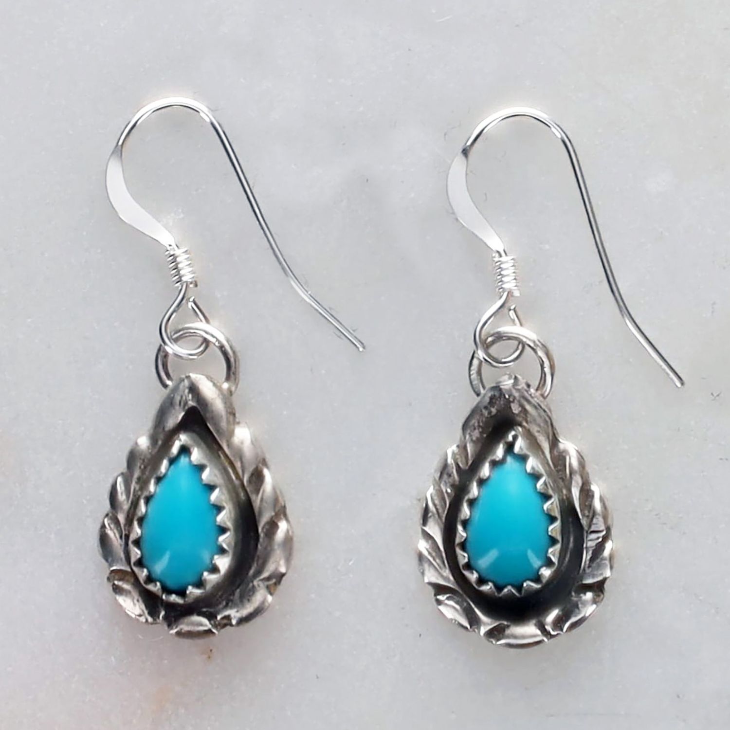 Silver with Turquoise Teardrop Earrings /Small