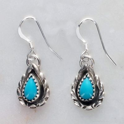 Silver with Turquoise Teardrop Earrings /Small
