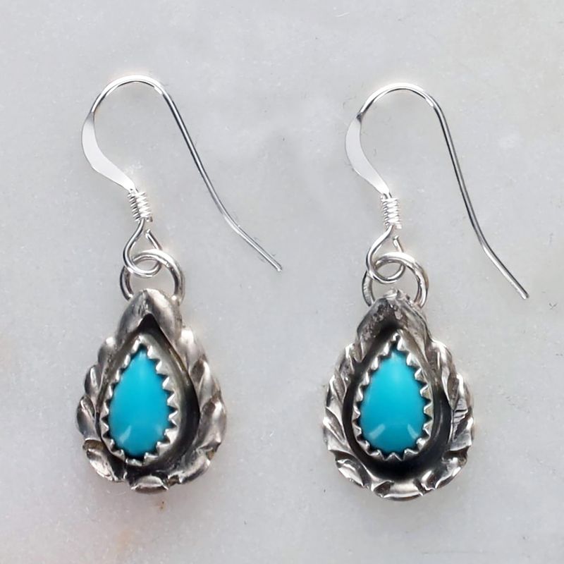 Silver with Turquoise Teardrop Earrings /Small