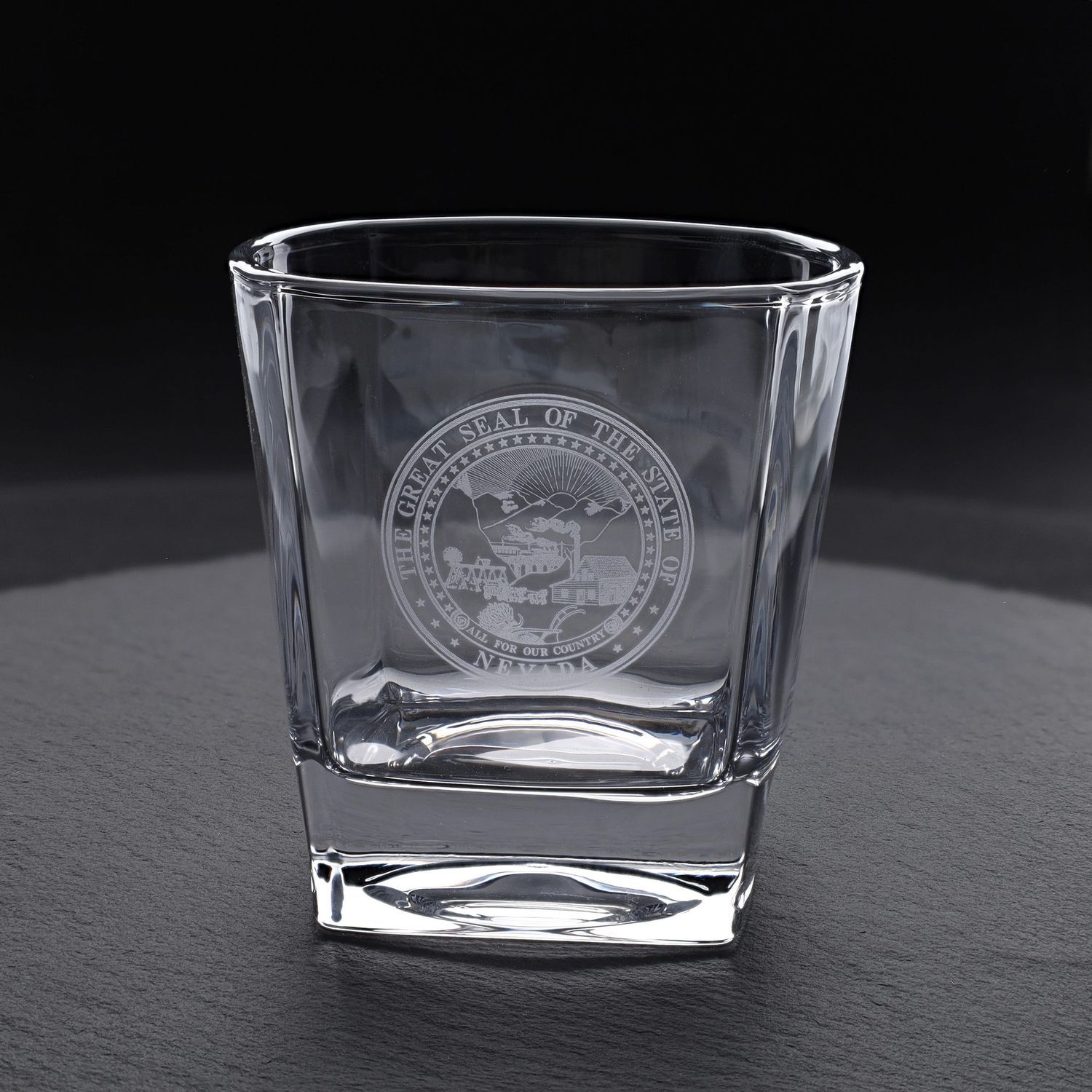 State Seal True Square Rocks Glass