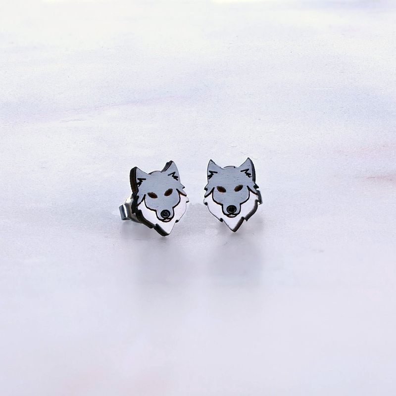 Wolf Wood Stud Earrings