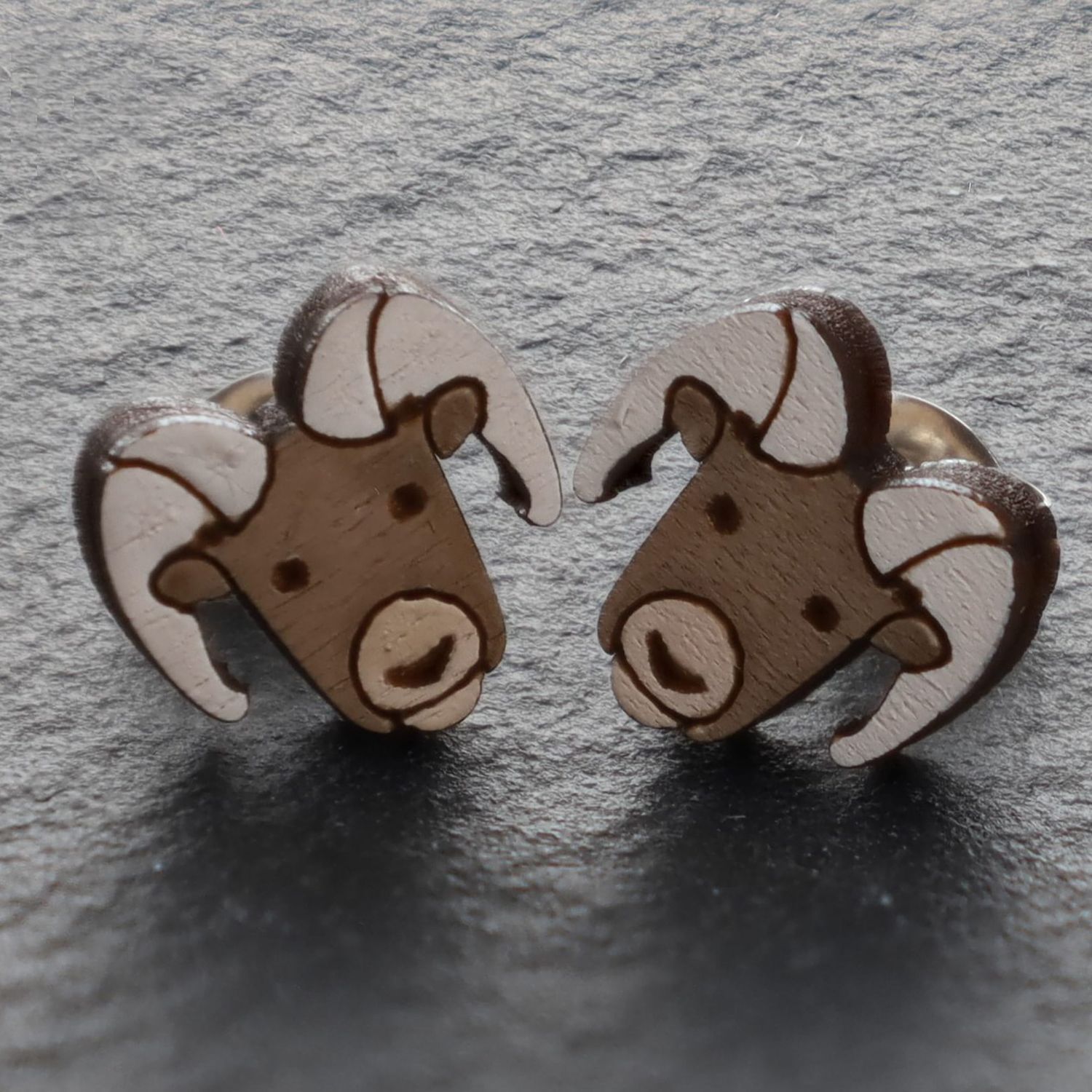 Ram Wood Stud Earrings